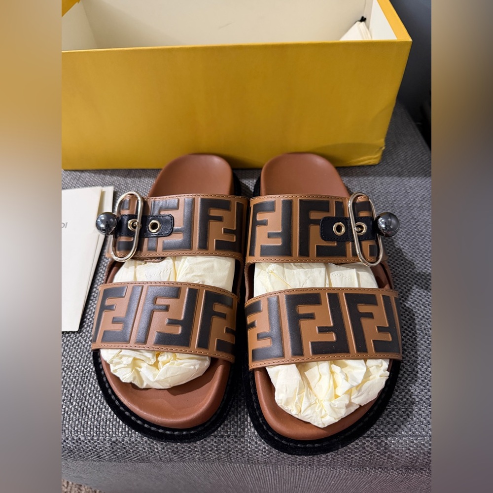 Fendi Women's Brown Logo Slide Sandals